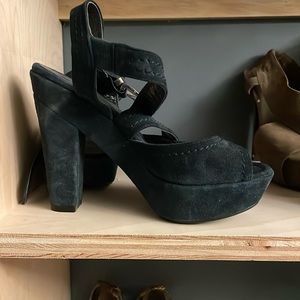 Blue suede heels